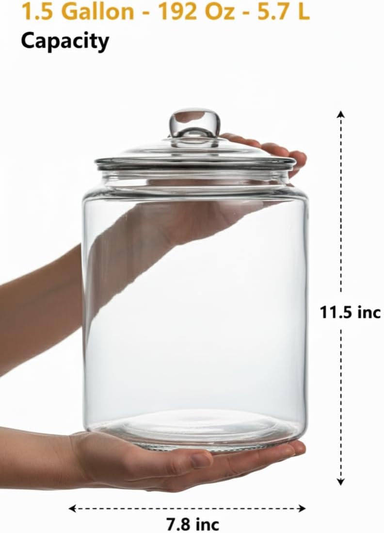 WERRO 1.5 Gallon Glass Jar With Lid - Extra Gasket - Glass Cookie Jar - Glass Storage Container, Clear Canisters with Airtight Lids, Flour, Pet Treats, Kitchen Food Storage, for Pantry or Laundry - Image 2